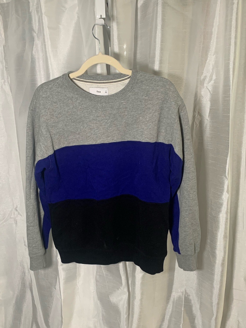 TNA Women’s Colorblock Crewneck Sweater - Gray, Blue & Black